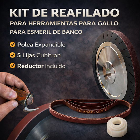 Kit polea expansiva para esmeril de banco + 5 líjas grano a elegir + reductor telescópico