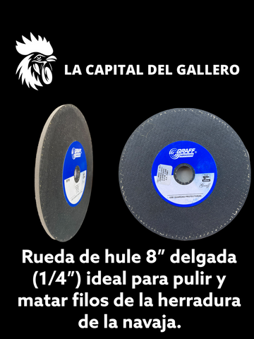 Rueda de hule 8" delgada (1/4")