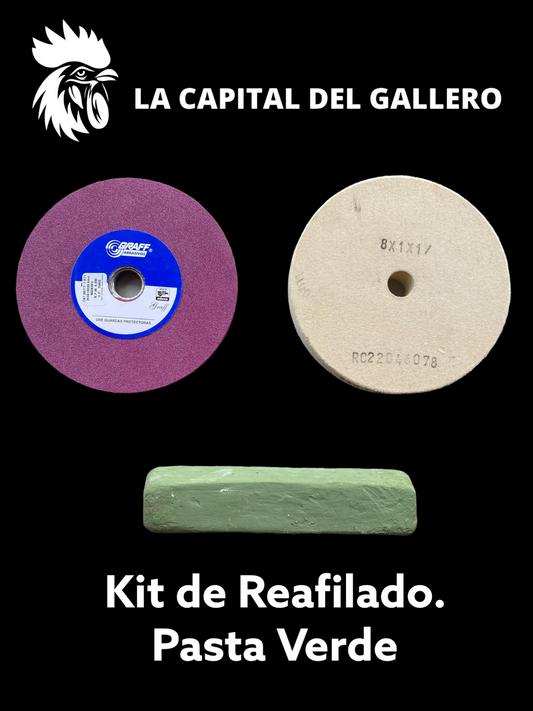 Kit para afilar navajas para gallos Piedra Grano 80, rayado medio, pasta verde